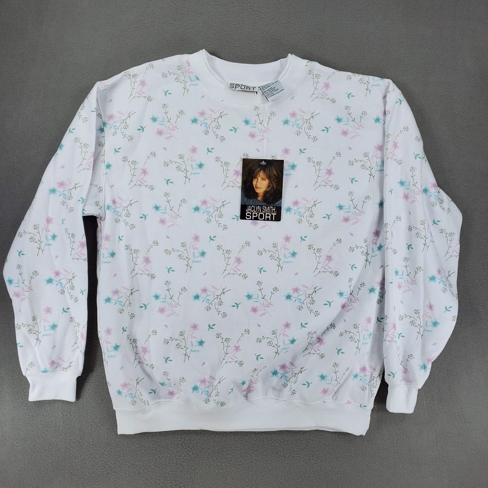 NEW Women's Vintage Jacklyn Smith Sport Size Medium White Floral Sweatshirt